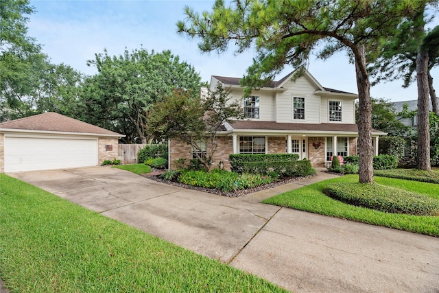 7615 Sandygate Ln, Houston, TX 77095 - view of front of home featuring concrete driveway, brick siding, and covered porch