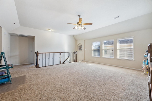 2209 Valley Blossum Ln, League City, TX 77573 - carpeted spare room with a ceiling fan and vaulted ceiling
