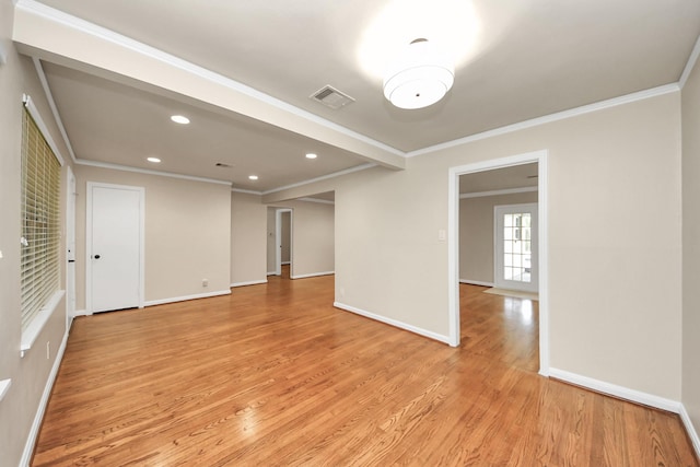 2215 Gardenia Dr, Houston, TX 77018 - empty room with light wood-style floors, recessed lighting, and crown molding
