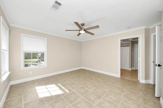 2215 Gardenia Dr, Houston, TX 77018 - spare room featuring ceiling fan, ornamental molding, and light tile patterned flooring