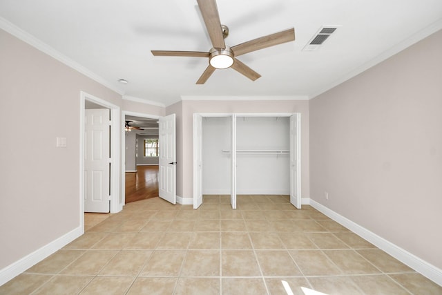 2215 Gardenia Dr, Houston, TX 77018 - unfurnished bedroom featuring crown molding, light tile patterned floors, and a ceiling fan