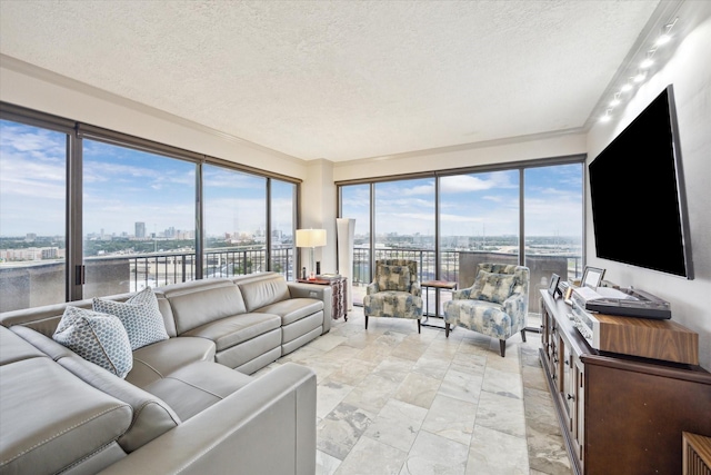 3350 Mccue Rd Unit 1504, Houston, TX 77056 - living room with a textured ceiling and a view of city