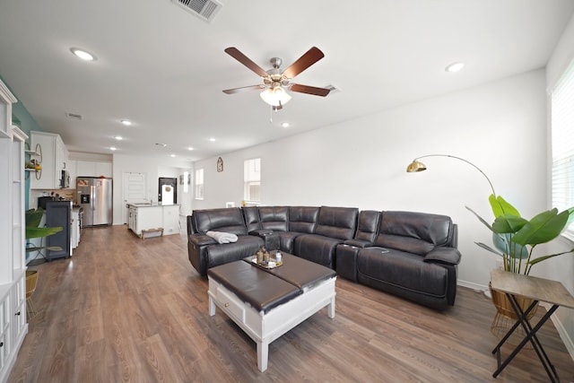 5958 First Blush Dr, Katy, TX 77493 - living room with a ceiling fan, dark wood-type flooring, and recessed lighting
