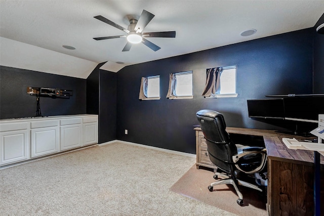 2961 Autumn Brook Ln, League City, TX 77573 - carpeted home office with a ceiling fan and lofted ceiling