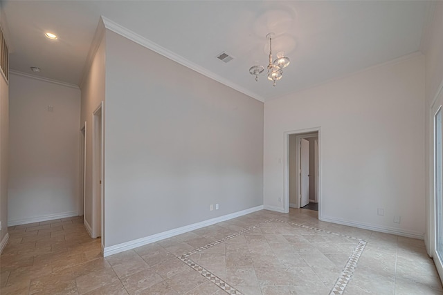 11914 Ashmead Dr, Houston, TX 77077 - spare room with a chandelier, crown molding, inlaid floor details, recessed lighting, and stone tile flooring