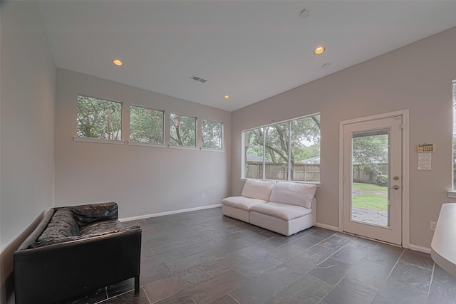 11914 Ashmead Dr, Houston, TX 77077 - sitting room with stone tile floors and recessed lighting