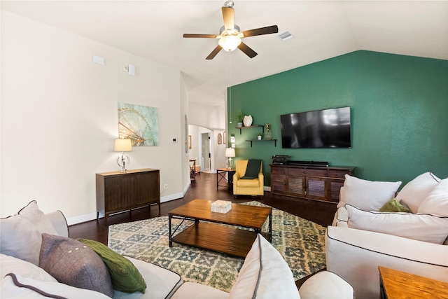 9906 Deborah Colony Ln, Humble, TX 77396 - living area with a ceiling fan, vaulted ceiling, arched walkways, and wood finished floors