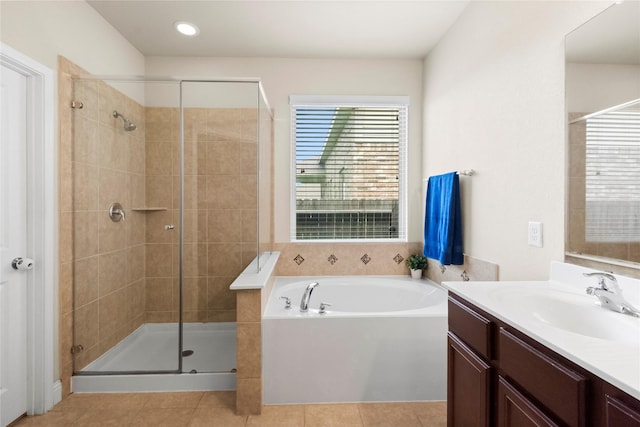9906 Deborah Colony Ln, Humble, TX 77396 - full bath with a bath, vanity, a stall shower, and tile patterned floors