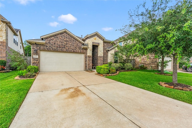 9906 Deborah Colony Ln, Humble, TX 77396 - view of front of home with a garage, brick siding, concrete driveway, and a front yard