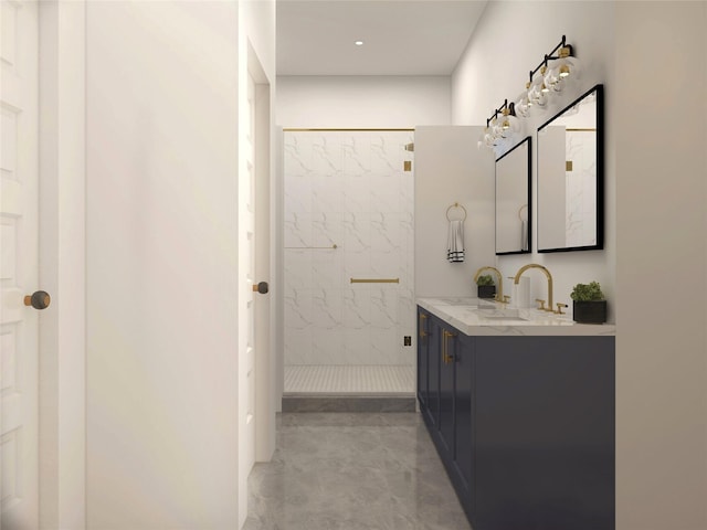 2720 Spence Rd, Houston, TX 77093 - bathroom with a marble finish shower, vanity, and finished concrete floors