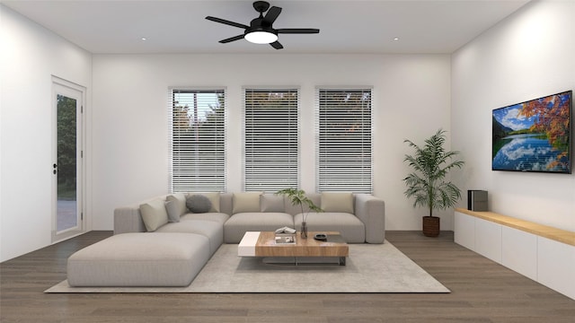 2720 Spence Rd, Houston, TX 77093 - living room featuring wood finished floors, a ceiling fan, and recessed lighting