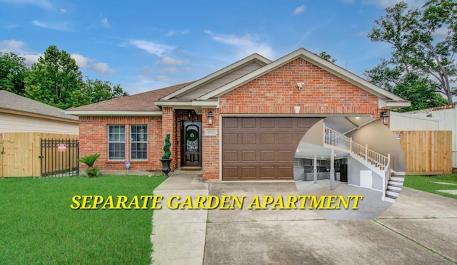 2516 Vaughn St, Houston, TX 77093 - ranch-style home with brick siding, concrete driveway, an attached garage, and stairway