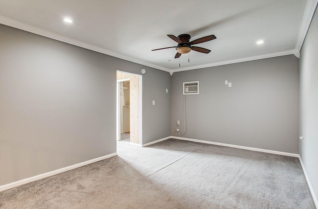 2516 Vaughn St, Houston, TX 77093 - spare room featuring a ceiling fan, ornamental molding, carpet flooring, recessed lighting, and a wall unit AC