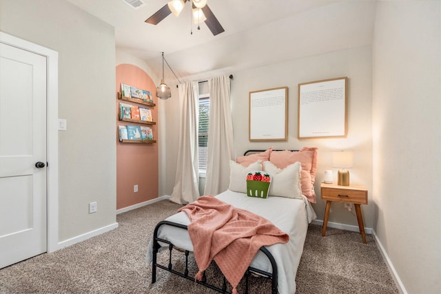 7906 Pershing Ave, Magnolia, TX 77354 - bedroom with carpet, lofted ceiling, and a ceiling fan