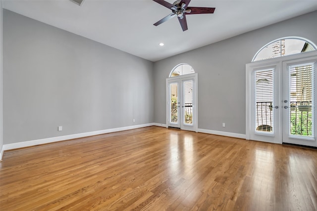 542 Bomar St, Houston, TX 77006 - unfurnished room featuring french doors, ceiling fan, light wood-style flooring, and recessed lighting