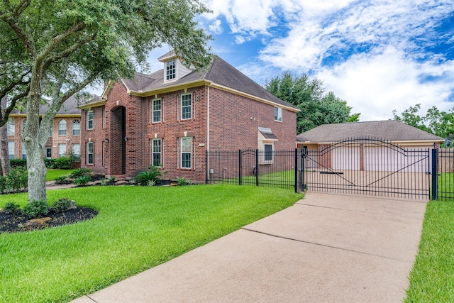 9706 Broadley Dr, Sugar Land, TX 77498 - view of side of property with a gate, brick siding, driveway, and a shingled roof