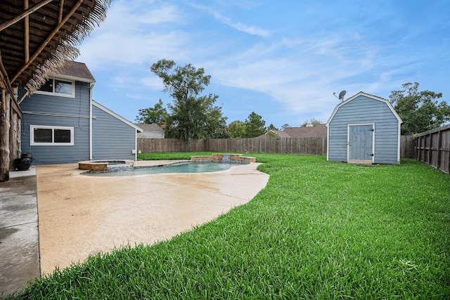 3014 Bayou Dr, La Porte, TX 77571 - view of pool featuring a storage shed, a fenced backyard, a patio area, and a pool with connected hot tub