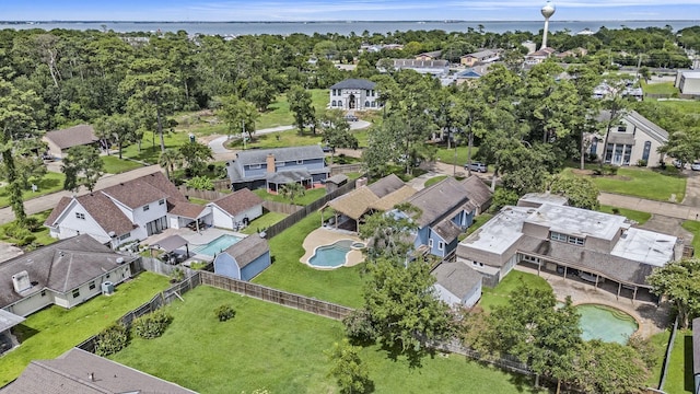 3014 Bayou Dr, La Porte, TX 77571 - aerial overview of property's location featuring a pool and nearby suburban area