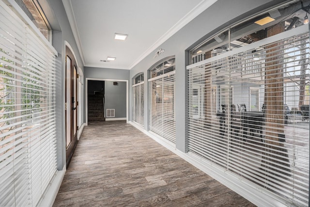 3014 Bayou Dr, La Porte, TX 77571 - hall with crown molding and wood finished floors