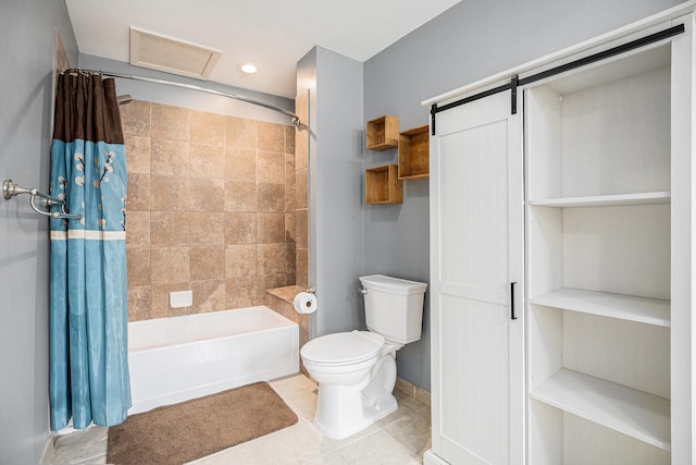 3014 Bayou Dr, La Porte, TX 77571 - bathroom with shower / bath combo, tile patterned floors, and recessed lighting
