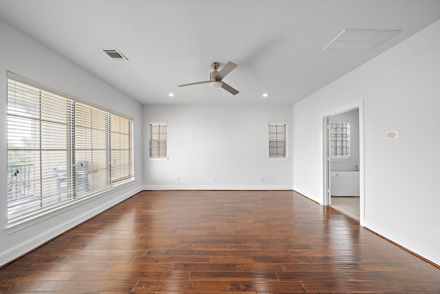 2924 Leeland St, Houston, TX 77003 - empty room featuring ceiling fan, recessed lighting, and dark wood-style floors