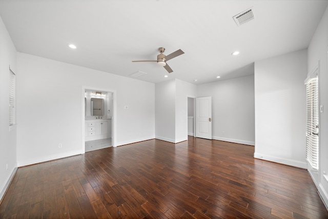 2924 Leeland St, Houston, TX 77003 - unfurnished bedroom featuring hardwood / wood-style flooring, ensuite bathroom, recessed lighting, and a ceiling fan