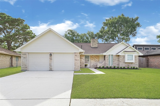 4005 Stoneybrook St, Baytown, TX 77521 - view of front facade featuring brick siding, driveway, roof with shingles, an attached garage, and a chimney