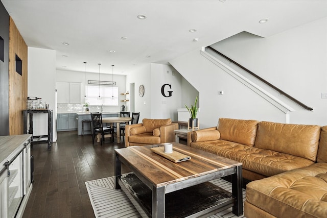 2212 Mcgowen St, Houston, TX 77004 - living area featuring dark wood-style floors and recessed lighting