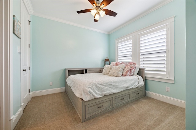 1346 Thornton Rd, Houston, TX 77018 - bedroom featuring crown molding, carpet flooring, and a ceiling fan