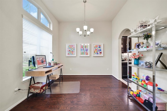22223 Ebbets Field Dr, Spring, TX 77389 - office space featuring healthy amount of natural light, a chandelier, wood finished floors, and arched walkways