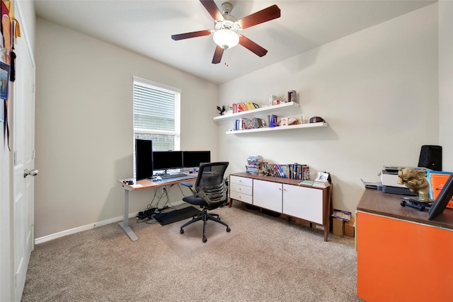 22223 Ebbets Field Dr, Spring, TX 77389 - office area featuring light carpet and ceiling fan