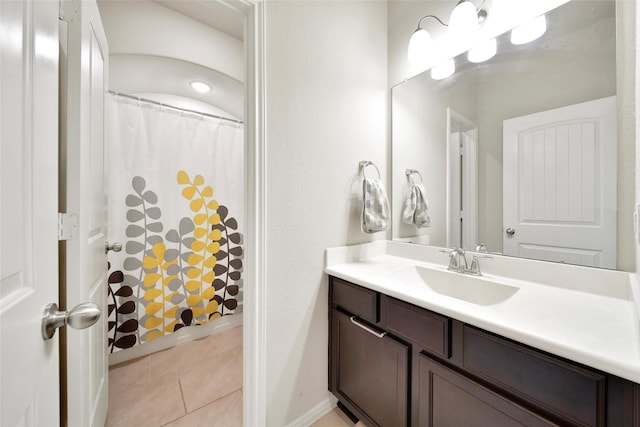 22223 Ebbets Field Dr, Spring, TX 77389 - bathroom featuring vanity, tile patterned floors, and a shower with curtain