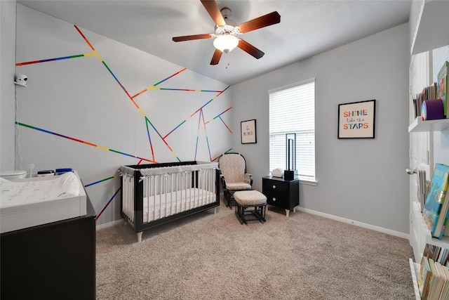 22223 Ebbets Field Dr, Spring, TX 77389 - carpeted bedroom featuring a nursery area and ceiling fan