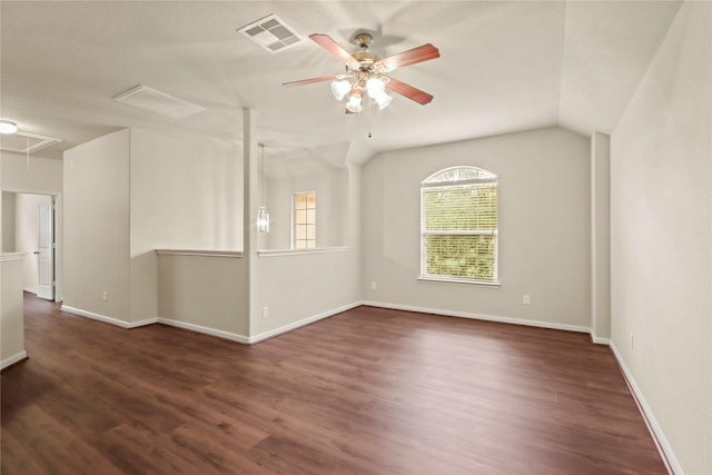 187 Black Swan Pl, The Woodlands, TX 77354 - empty room featuring attic access, a ceiling fan, wood finished floors, and vaulted ceiling