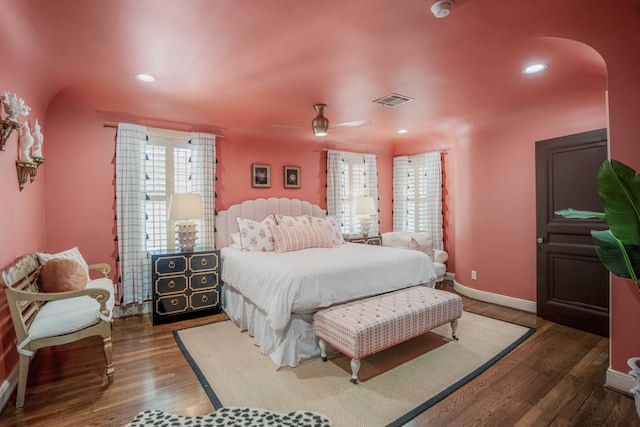 2248 Robinhood St, Houston, TX 77005 - bedroom featuring wood finished floors, recessed lighting, and a ceiling fan
