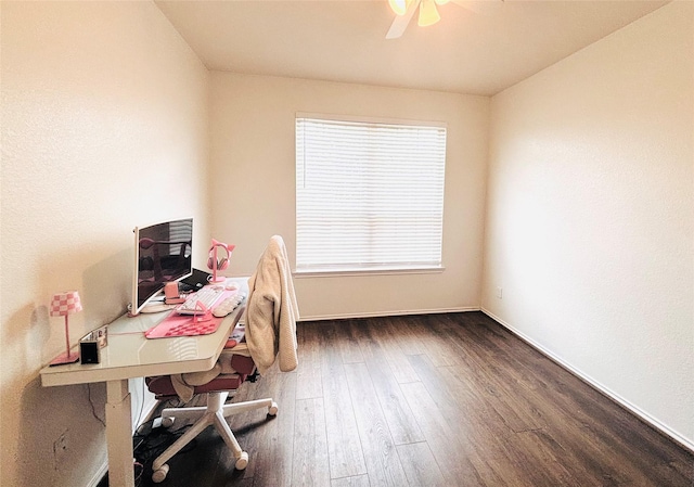 23719 Scotsman Dr, Katy, TX 77493 - office area featuring wood finished floors and ceiling fan