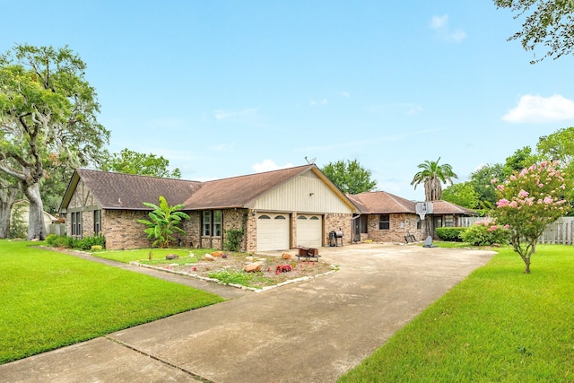 108 Laurel Valley Dr, West Columbia, TX 77486 - ranch-style home with an attached garage, driveway, a front yard, and brick siding