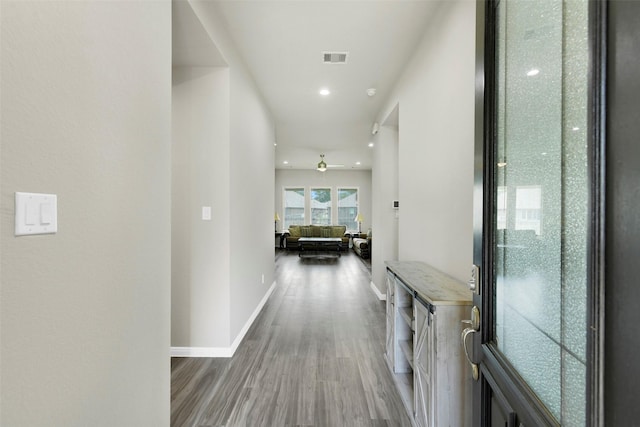 12806 Durham Creek Ln, Tomball, TX 77375 - hallway featuring wood finished floors and recessed lighting