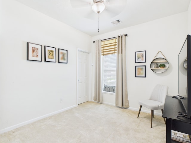 6003 Rivergrove Bend Dr, Humble, TX 77346 - living area featuring ceiling fan and light colored carpet