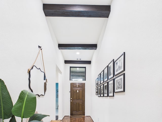 6003 Rivergrove Bend Dr, Humble, TX 77346 - entrance foyer featuring beam ceiling and wood finished floors