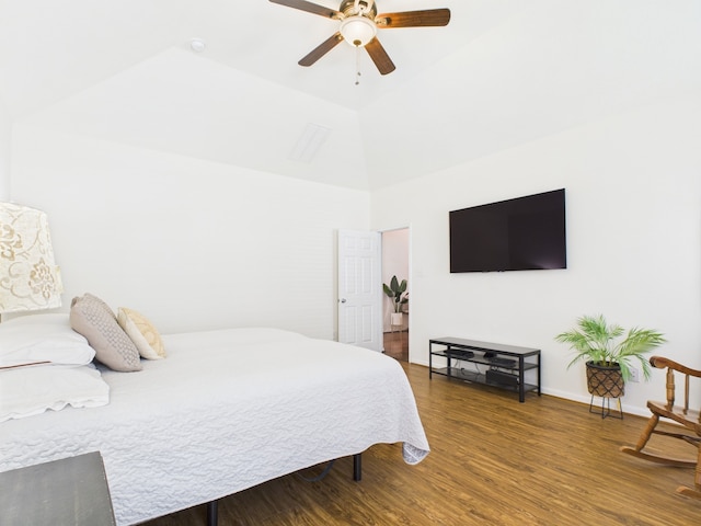6003 Rivergrove Bend Dr, Humble, TX 77346 - bedroom featuring wood finished floors, ceiling fan, and a towering ceiling