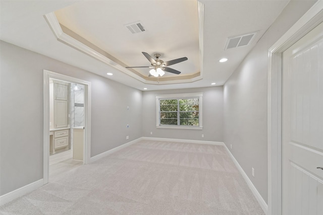 2915 Katy Hockley Rd, Katy, TX 77493 - empty room with a raised ceiling, ceiling fan, light carpet, and recessed lighting