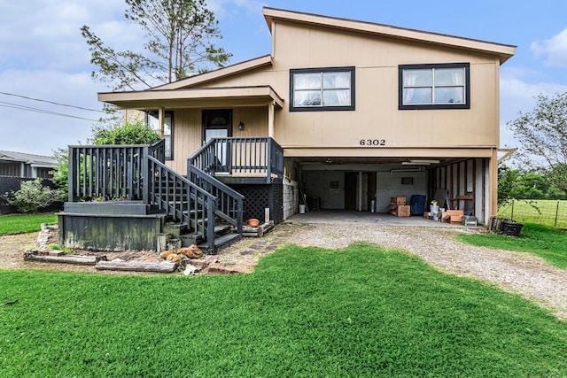 6302 Amie Ln, Pearland, TX 77584 - view of front of house featuring driveway, a front lawn, a carport, stairway, and a porch