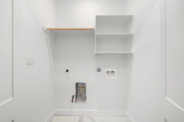 408 E 33rd St, Houston, TX 77018 - laundry area featuring gas dryer hookup, hookup for a washing machine, hookup for an electric dryer, and marble look tile flooring