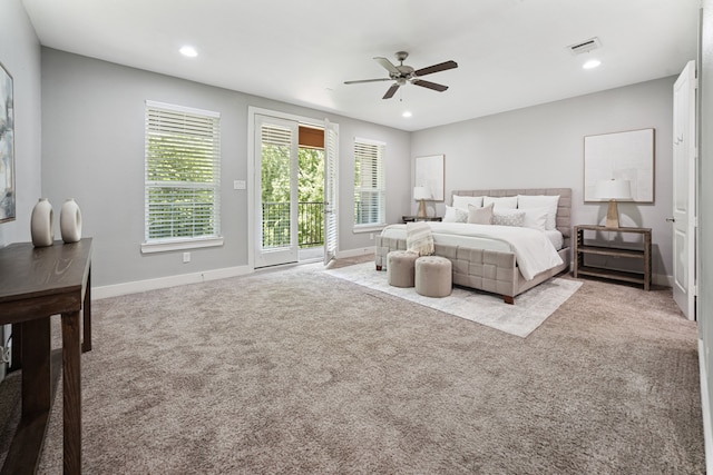 4106 Kolb St, Houston, TX 77007 - bedroom with access to exterior, carpet, recessed lighting, and a ceiling fan