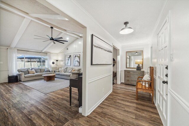 735 Rennie Dr, Katy, TX 77450 - hallway with dark wood-type flooring and ornamental molding