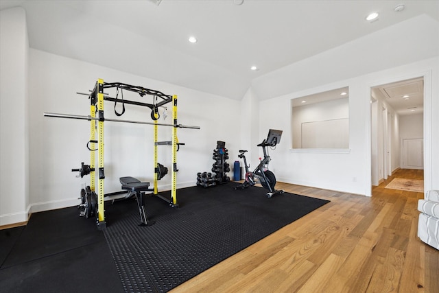 1240 W 16th St, Houston, TX 77008 - workout area featuring wood finished floors and recessed lighting