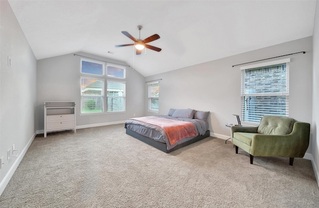 15715 Holloway Creek Ct, Houston, TX 77044 - bedroom featuring vaulted ceiling, carpet, and a ceiling fan