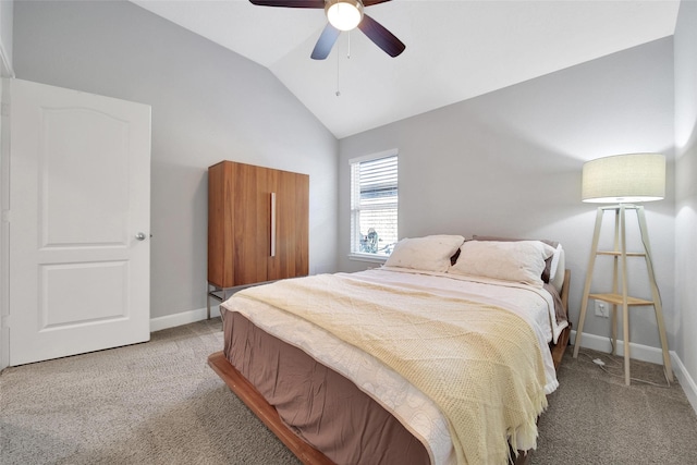 15715 Holloway Creek Ct, Houston, TX 77044 - bedroom featuring light carpet, vaulted ceiling, and ceiling fan