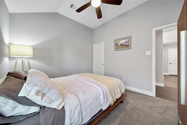 15715 Holloway Creek Ct, Houston, TX 77044 - bedroom with lofted ceiling, carpet, and ceiling fan